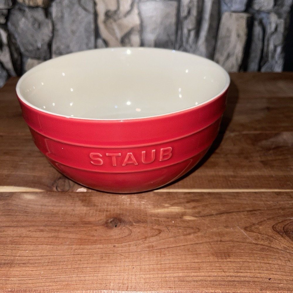 Staub Ceramic Bowl Cherry Red Large 6.5" Mixing Serving Farm Country Kitchen
